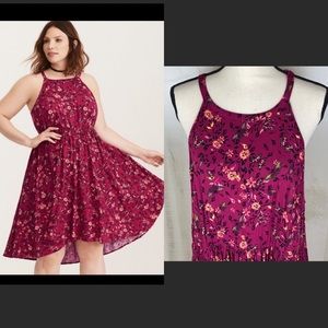 TORRID BUTTERFLY FLORAL PRINT CHALLIS HI-LOW DRESS